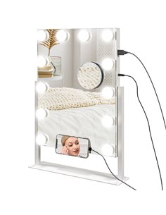 HOMCOM Hollywood Vanity Mirror with Lights, 37x46 cm Lighted Makeup Mirror w/ 3 Colour, LED Bulbs, 10X Magnifying, USB Charging 