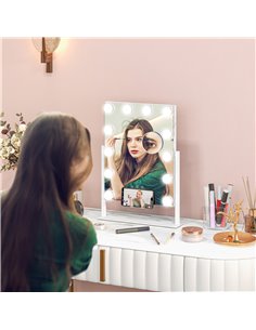 HOMCOM Hollywood Vanity Mirror with Lights, 37x46 cm Lighted Makeup Mirror w/ 3 Colour, LED Bulbs, 10X Magnifying, USB Charging  2