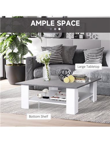 HOMCOM 2 Tier Vintage Style Coffee Table Square Side Desk Storage Shelf Indoor Home Living Room Furniture