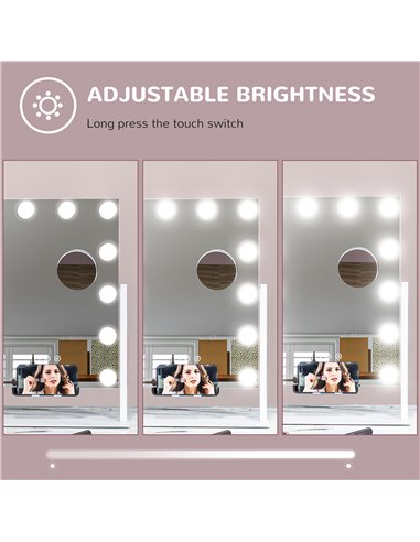 HOMCOM Hollywood Vanity Mirror with Lights, 37x46 cm Lighted Makeup Mirror w/ 3 Colour, LED Bulbs, 10X Magnifying, USB Charging 