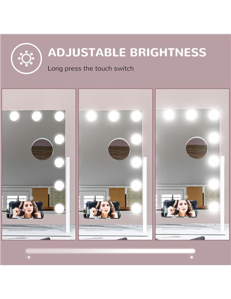 HOMCOM Hollywood Vanity Mirror with Lights, 37x46 cm Lighted Makeup Mirror w/ 3 Colour, LED Bulbs, 10X Magnifying, USB Charging  - pic 94382 | FastDaddyshop