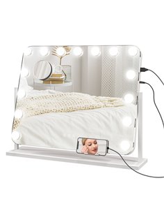 HOMCOM Hollywood Vanity Mirror with Lights, Large 63x50 cm Lighted Makeup Mirror with 3 Colour, 10X Magnifying, USB Charging Por