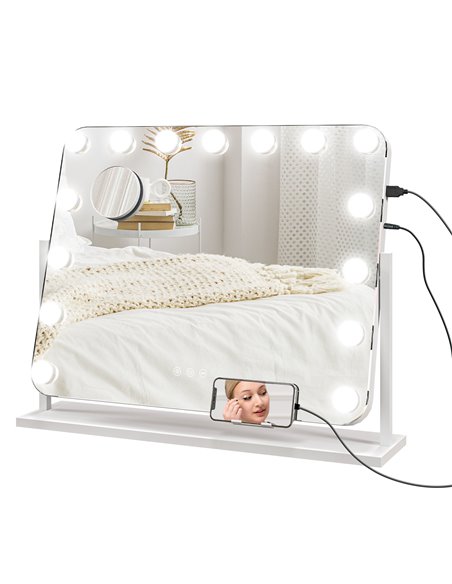 HOMCOM Hollywood Vanity Mirror with Lights, Large 63x50 cm Lighted Makeup Mirror with 3 Colour, 10X Magnifying, USB Charging Por - pic 94385 | FastDaddyshop