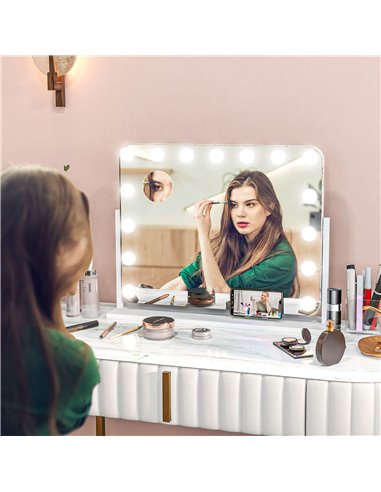 HOMCOM Hollywood Vanity Mirror with Lights, Large 63x50 cm Lighted Makeup Mirror with 3 Colour, 10X Magnifying, USB Charging Por