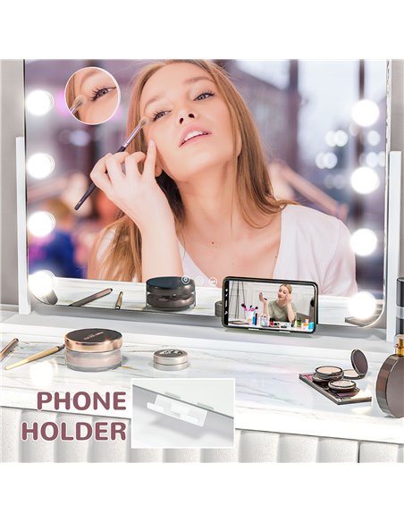 HOMCOM Hollywood Vanity Mirror with Lights, Large 63x50 cm Lighted Makeup Mirror with 3 Colour, 10X Magnifying, USB Charging Por - pic 94389 | FastDaddyshop