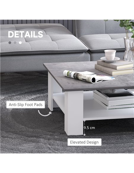 HOMCOM 2 Tier Vintage Style Coffee Table Square Side Desk Storage Shelf Indoor Home Living Room Furniture - pic 9439 | FastDaddyshop