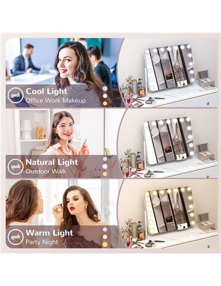 HOMCOM Hollywood Vanity Mirror with Lights, Large 63x50 cm Lighted Makeup Mirror with 3 Colour, 10X Magnifying, USB Charging Por - pic 94390 | FastDaddyshop