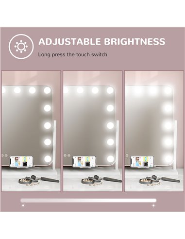 HOMCOM Hollywood Vanity Mirror with Lights, Large 63x50 cm Lighted Makeup Mirror with 3 Colour, 10X Magnifying, USB Charging Por