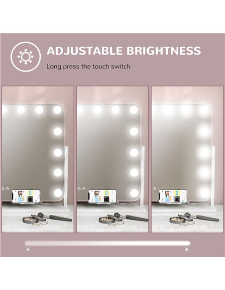 HOMCOM Hollywood Vanity Mirror with Lights, Large 63x50 cm Lighted Makeup Mirror with 3 Colour, 10X Magnifying, USB Charging Por - pic 94391 | FastDaddyshop