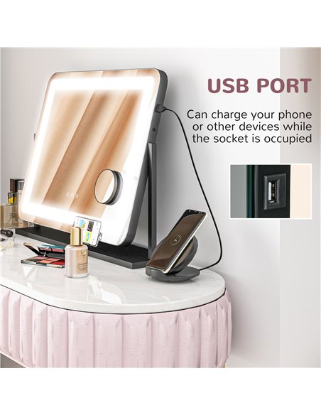 HOMCOM LED Light Tabletop Makeup Mirror, with Adjustable Settings 505-015V70BK - pic 94398 | FastDaddyshop