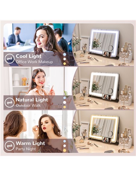 HOMCOM LED Light Tabletop Makeup Mirror, with Adjustable Settings 505-015V70BK - pic 94399 | FastDaddyshop