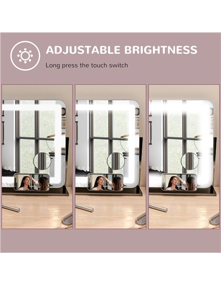 HOMCOM LED Light Tabletop Makeup Mirror, with Adjustable Settings 505-015V70BK - pic 94400 | FastDaddyshop