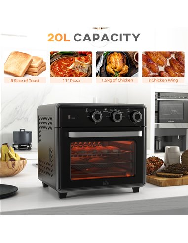 HOMCOM Air Fryer Oven, 20L Mini Oven, Countertop Convection Oven with Adjustable Temp and Timer, Oil-Less Cooking, 1400W 800-170