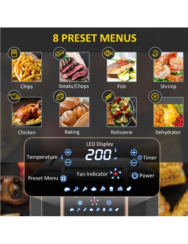 HOMCOM 6.5L Air Fryer, 1700W Air Fryer Oven with Digital Display, Adjustable Temperature, Timer & Nonstick Basket for Oil 800-12
