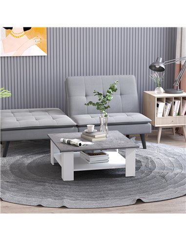 HOMCOM 2 Tier Vintage Style Coffee Table Square Side Desk Storage Shelf Indoor Home Living Room Furniture