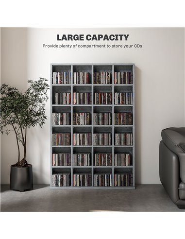 HOMCOM CD Storage Unit with Adjustable Shelves, 89 x 130.5 cm, Cement Grey 831-040V80LG