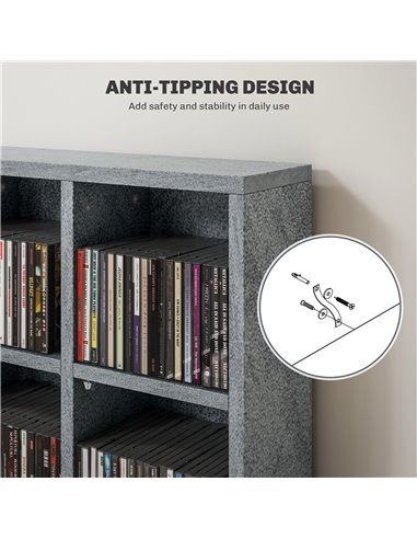 HOMCOM CD Storage Unit with Adjustable Shelves, 89 x 130.5 cm, Cement Grey 831-040V80LG