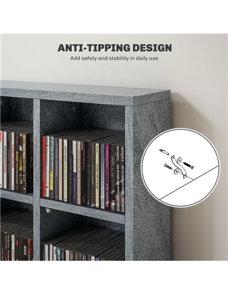 HOMCOM CD Storage Unit with Adjustable Shelves, 89 x 130.5 cm, Cement Grey 831-040V80LG - pic 94435 | FastDaddyshop