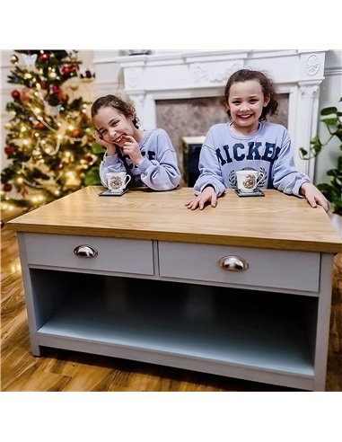 HOMCOM Coffee Table w/ 2 Drawers Open Display Wood Effect Tabletop Living Room Storage Retro Style Chic Polished Handles