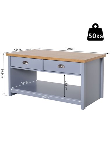 HOMCOM Coffee Table w/ 2 Drawers Open Display Wood Effect Tabletop Living Room Storage Retro Style Chic Polished Handles