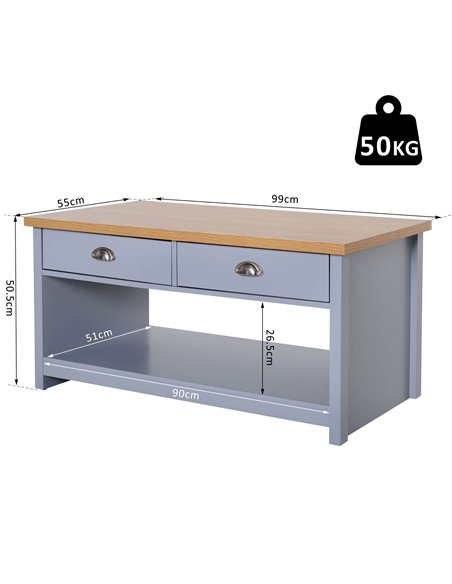 HOMCOM Coffee Table w/ 2 Drawers Open Display Wood Effect Tabletop Living Room Storage Retro Style Chic Polished Handles - pic 9445 | FastDaddyshop