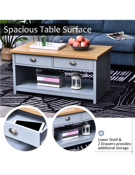HOMCOM Coffee Table w/ 2 Drawers Open Display Wood Effect Tabletop Living Room Storage Retro Style Chic Polished Handles - pic 9446 | FastDaddyshop