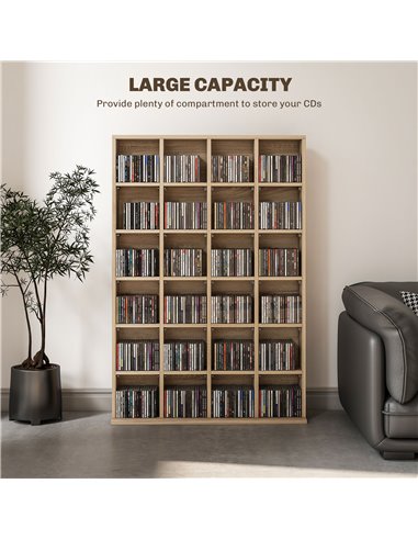 HOMCOM CD Storage Unit with Adjustable Shelves, 89 x 130.5 cm, Natural Wood Finish 831-040V80ND