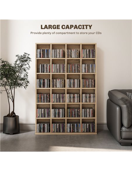 HOMCOM CD Storage Unit with Adjustable Shelves, 89 x 130.5 cm, Natural Wood Finish 831-040V80ND - pic 94469 | FastDaddyshop