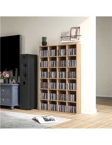 HOMCOM CD Storage Unit with Adjustable Shelves, 89 x 130.5 cm, Natural Wood Finish 831-040V80ND