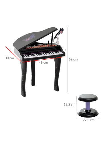 HOMCOM Mini Electronic Piano W/Stool-Black 390-003BK