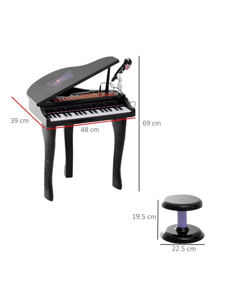 HOMCOM Mini Electronic Piano W/Stool-Black 390-003BK - pic 94477 | FastDaddyshop