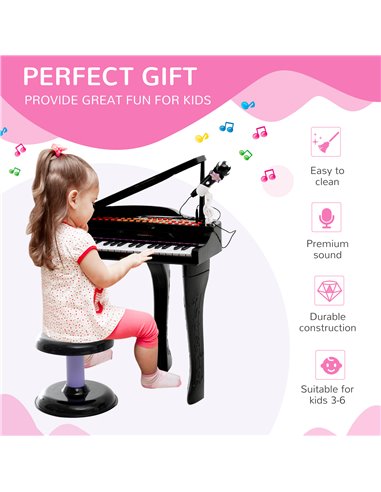 HOMCOM Mini Electronic Piano W/Stool-Black 390-003BK