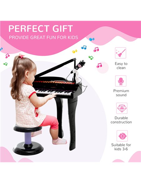 HOMCOM Mini Electronic Piano W/Stool-Black 390-003BK - pic 94478 | FastDaddyshop