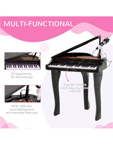 HOMCOM Mini Electronic Piano W/Stool-Black 390-003BK