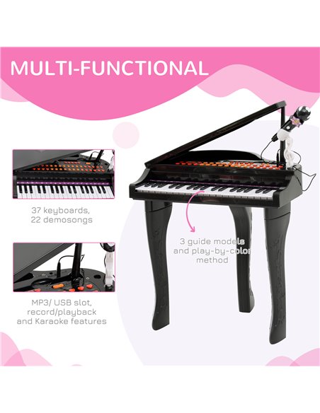 HOMCOM Mini Electronic Piano W/Stool-Black 390-003BK - pic 94479 | FastDaddyshop