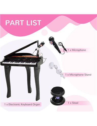 HOMCOM Mini Electronic Piano W/Stool-Black 390-003BK