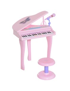 HOMCOM Mini Electronic Piano with Stool, Educational Musical Instrument, Interactive Play, Pink 390-003PK