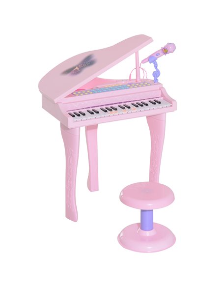 HOMCOM Mini Electronic Piano with Stool, Educational Musical Instrument, Interactive Play, Pink 390-003PK - pic 94484 | FastDaddyshop