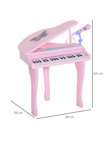 HOMCOM Mini Electronic Piano with Stool, Educational Musical Instrument, Interactive Play, Pink 390-003PK