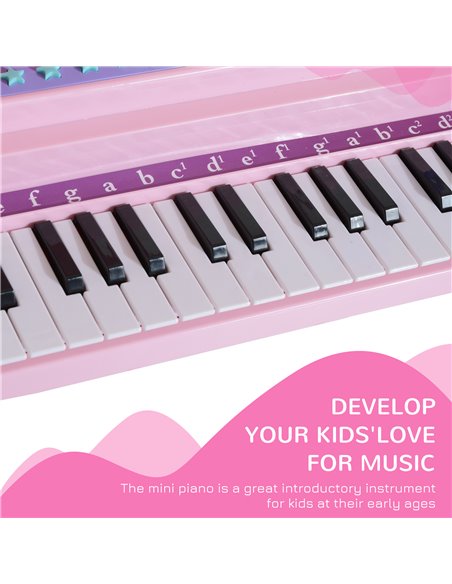HOMCOM Mini Electronic Piano with Stool, Educational Musical Instrument, Interactive Play, Pink 390-003PK - pic 94489 | FastDaddyshop