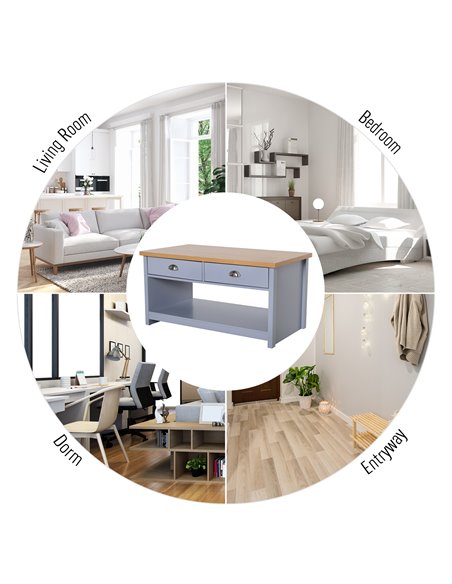 HOMCOM Coffee Table w/ 2 Drawers Open Display Wood Effect Tabletop Living Room Storage Retro Style Chic Polished Handles - pic 9449 | FastDaddyshop