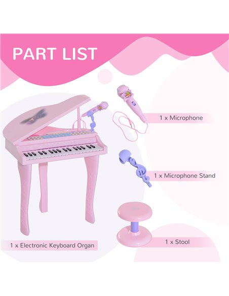 HOMCOM Mini Electronic Piano with Stool, Educational Musical Instrument, Interactive Play, Pink 390-003PK - pic 94490 | FastDaddyshop