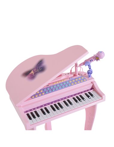 HOMCOM Mini Electronic Piano with Stool, Educational Musical Instrument, Interactive Play, Pink 390-003PK