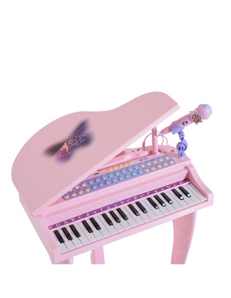 HOMCOM Mini Electronic Piano with Stool, Educational Musical Instrument, Interactive Play, Pink 390-003PK - pic 94491 | FastDaddyshop