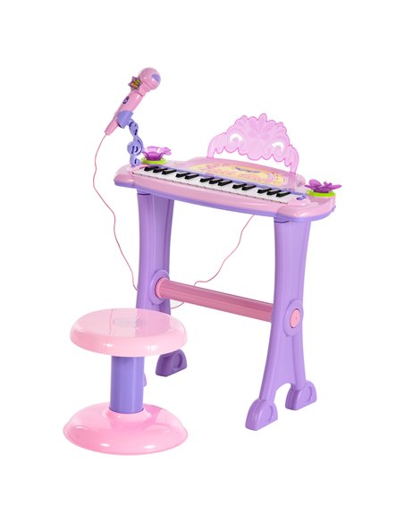 HOMCOM Electronic Organ for Kids, Mini Piano with Microphone and Stool, Interactive Music Play, Purple/Pink 390-005PK - pic 94493 | FastDaddyshop
