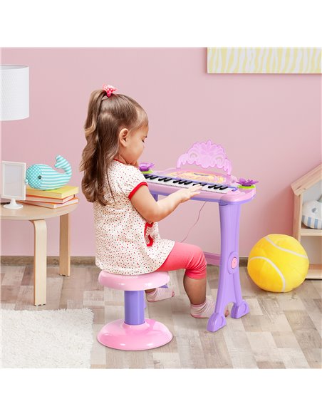 HOMCOM Electronic Organ for Kids, Mini Piano with Microphone and Stool, Interactive Music Play, Purple/Pink 390-005PK - pic 94494 | FastDaddyshop