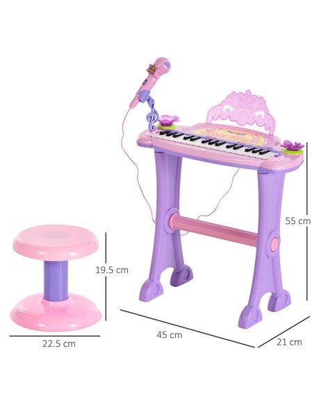 HOMCOM Electronic Organ for Kids, Mini Piano with Microphone and Stool, Interactive Music Play, Purple/Pink 390-005PK - pic 94495 | FastDaddyshop