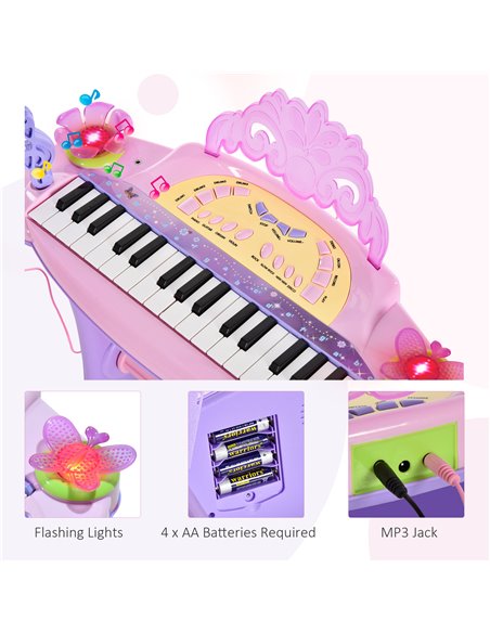 HOMCOM Electronic Organ for Kids, Mini Piano with Microphone and Stool, Interactive Music Play, Purple/Pink 390-005PK - pic 94497 | FastDaddyshop
