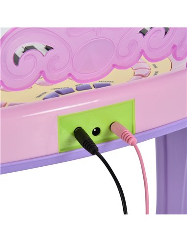 HOMCOM Electronic Organ for Kids, Mini Piano with Microphone and Stool, Interactive Music Play, Purple/Pink 390-005PK