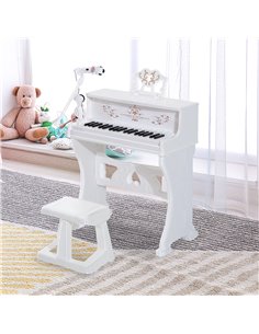 HOMCOM 37 Keys Kids Piano Mini Electronic Keyboard Light Kids Musical Instrument Educational Game Children Grand Piano Toy Set w 2